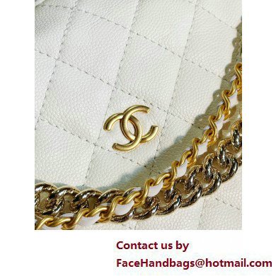 Chanel Grained Shiny Calfskin  &  Gold-Tone Metal Pouch Bag AP3943 White 2025